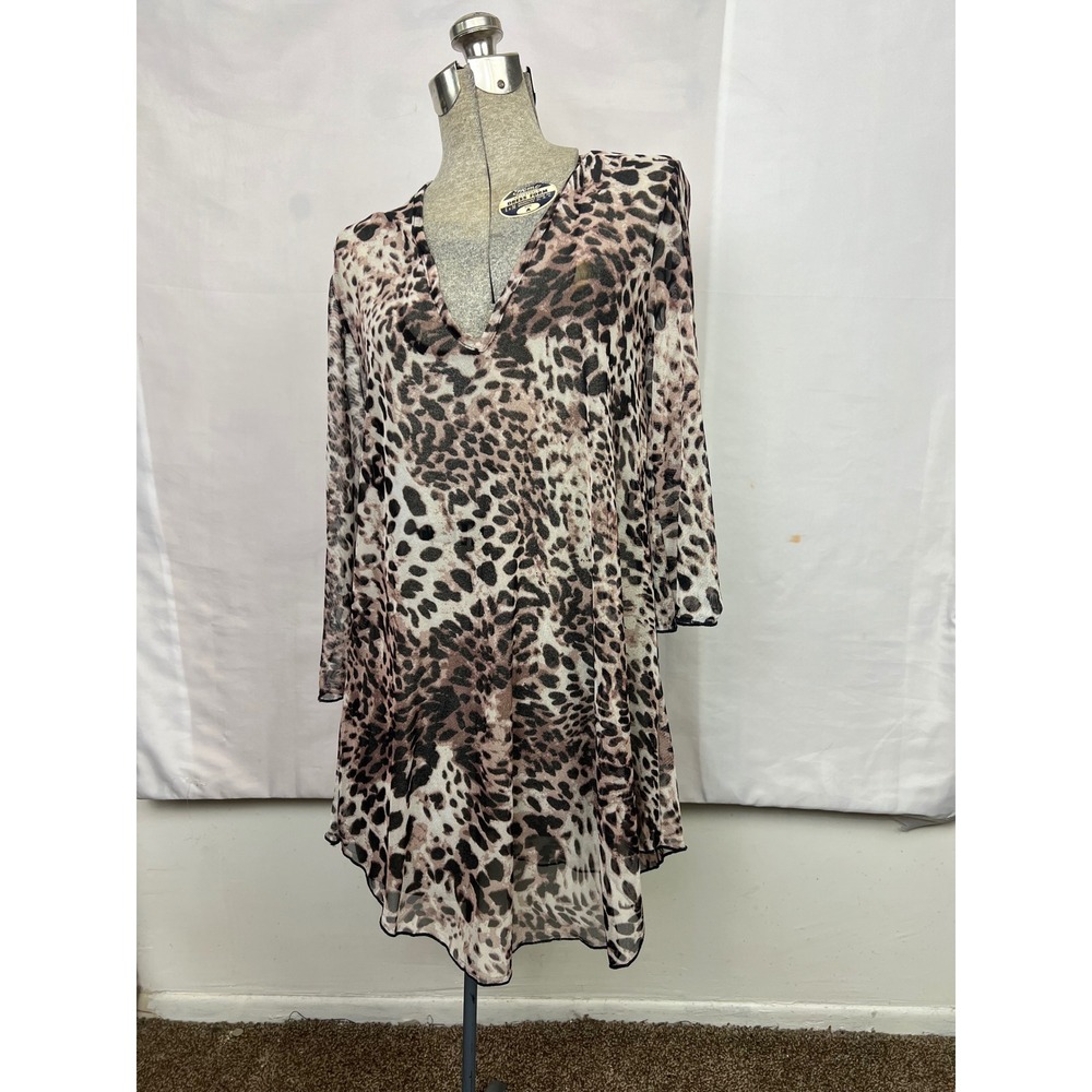Jordan Taylor Cheetah Mesh Cover Up Dress Brown Animal Print PMP14028 Small NEW
